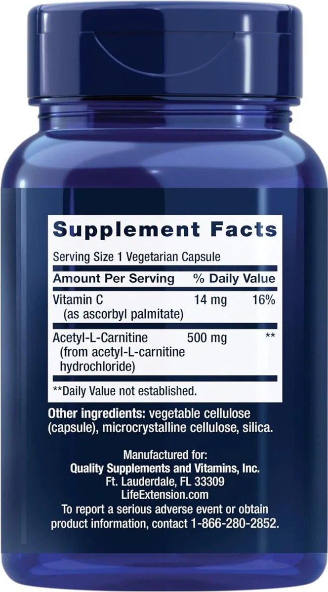 Acetyl-L-Carnitine 500 MG 100 Veggie Caps - Image 2