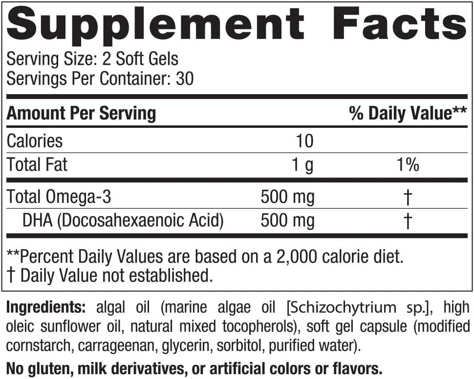Algae Dha 500 MG 60 Veggie Softgels Unflavored - Image 3