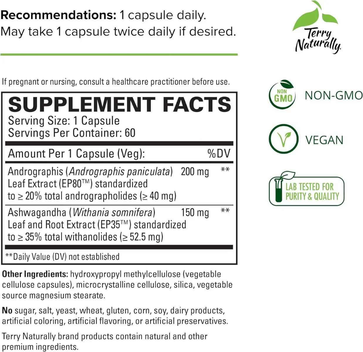 Andrographis and Ashwagandha 60 Capsules - Image 2