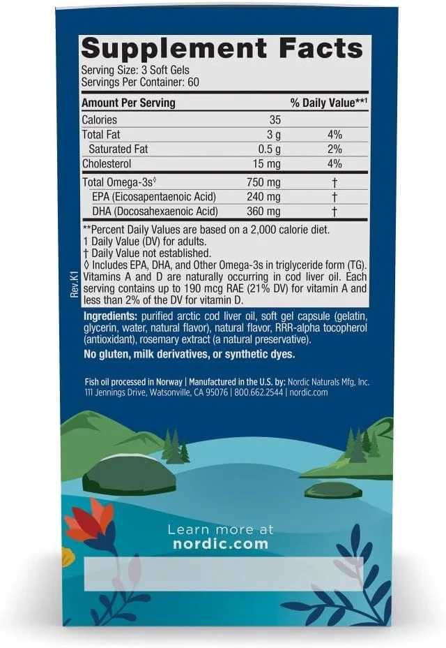 Arctic Cod Liver Oil 1000 MG 180 Softgels Lemon - Image 2