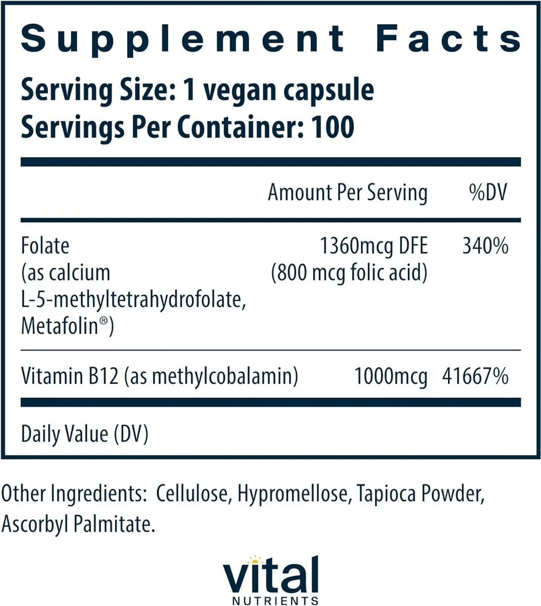 B-12 / Methyl Folate 1000 MCG 100 Capsules - Image 7
