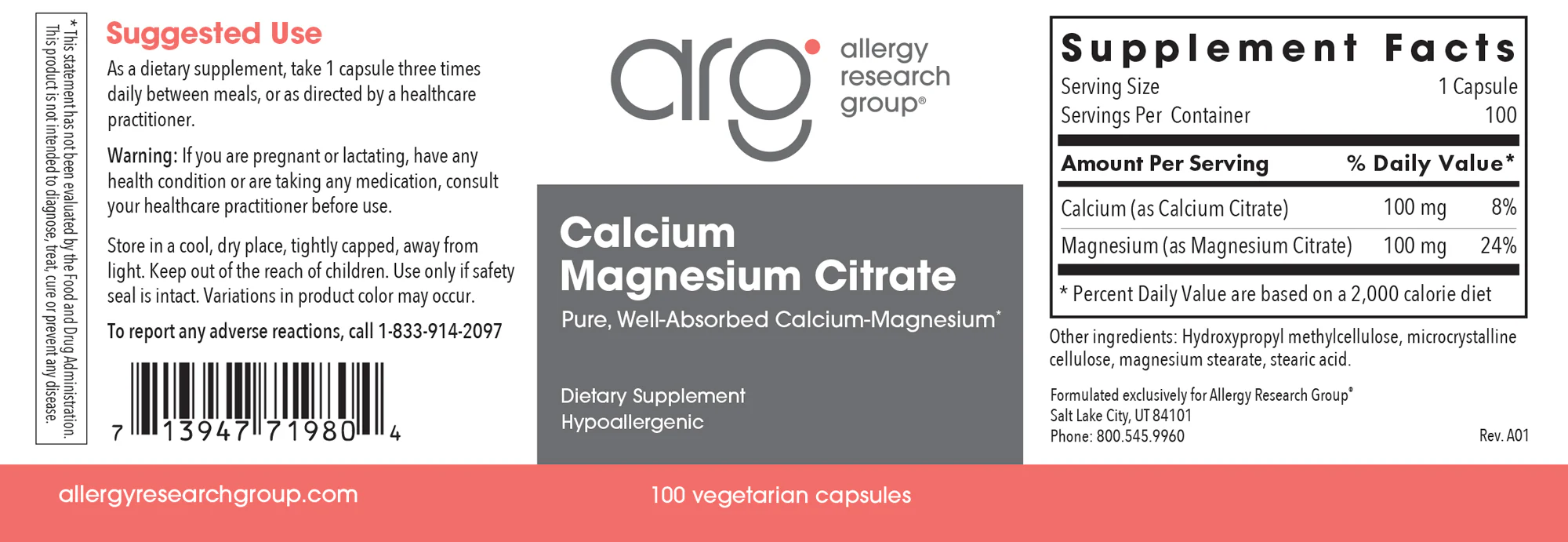 Calcium Magnesium Citrate 100 caps - Image 2