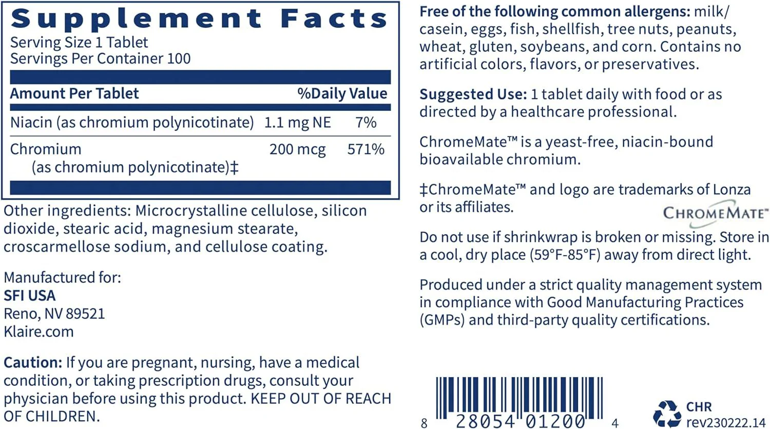 ChromeMate 200 MCG 100 Vegetarian Tablets - Image 4