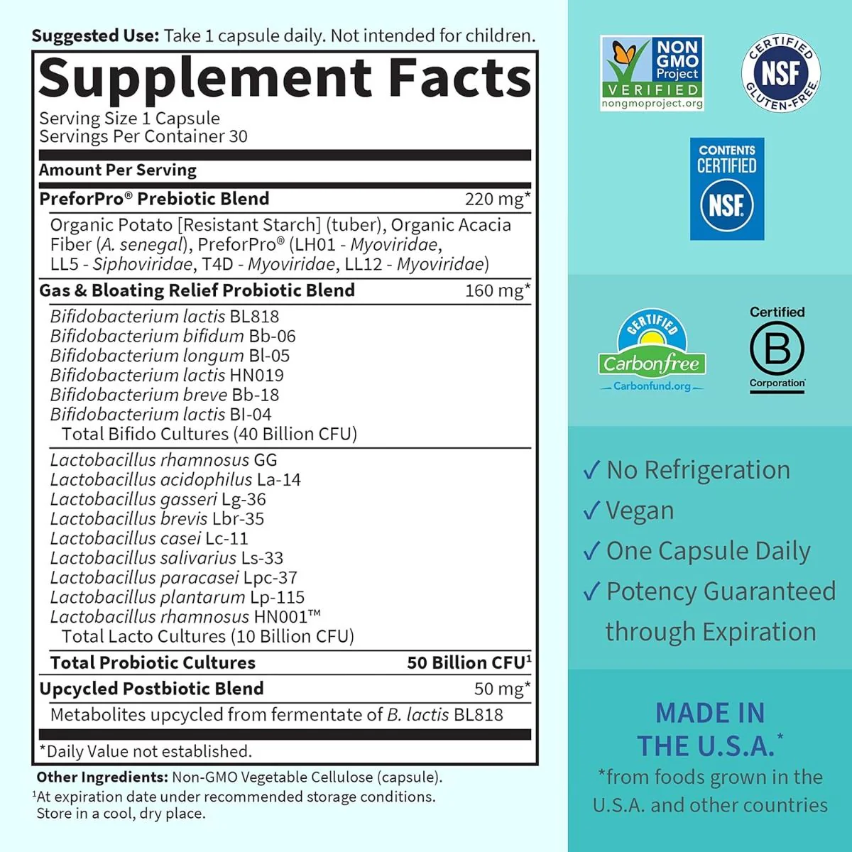 Dr. Formulated Probiotics Gas & Bloating 50 Billion 30 Veggie Caps - Image 5