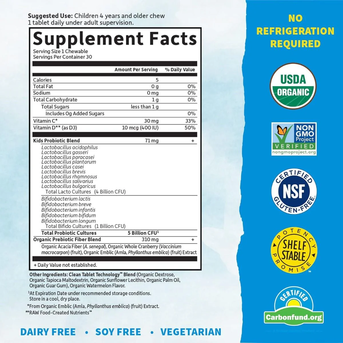 Dr. Formulated Probiotics Organic Kids Chewables Shelf Stable 5 Billion 30 Chewables Watermelon - Image 6
