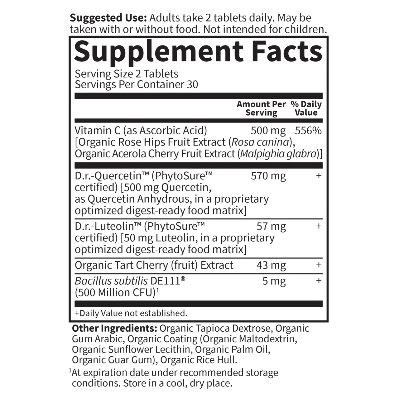 Dr. Formulated Quercetin Drop Uric Acid 500 MG 60 Vegan Tablets - Image 2