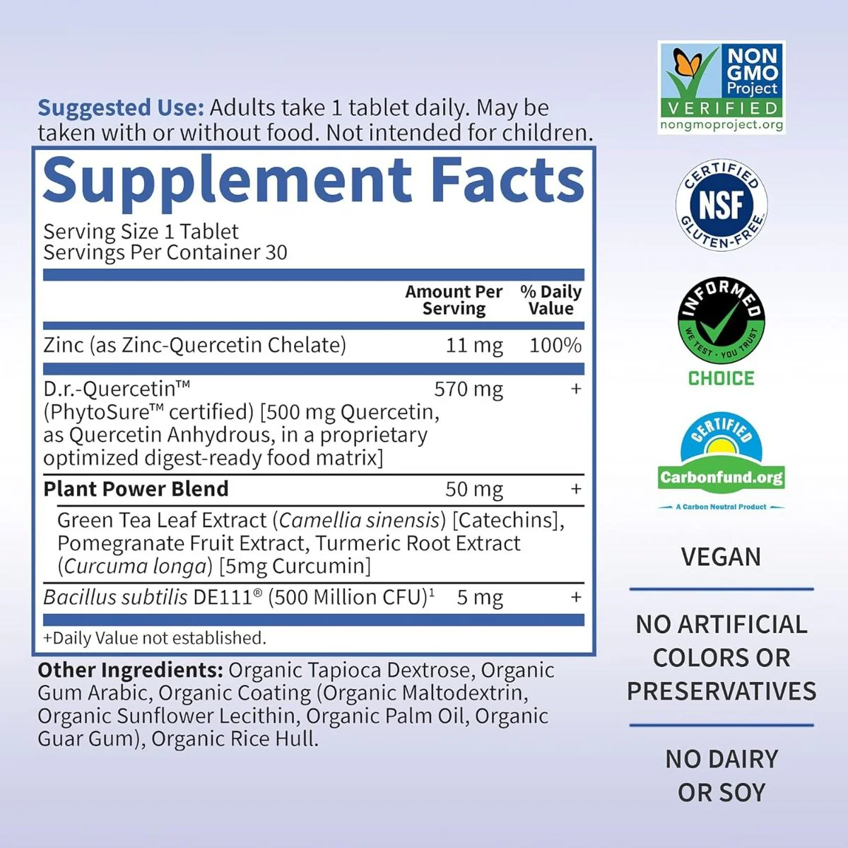 Dr. Formulated Quercetin Recovery 500 MG 30 Vegan Tablets - Image 5