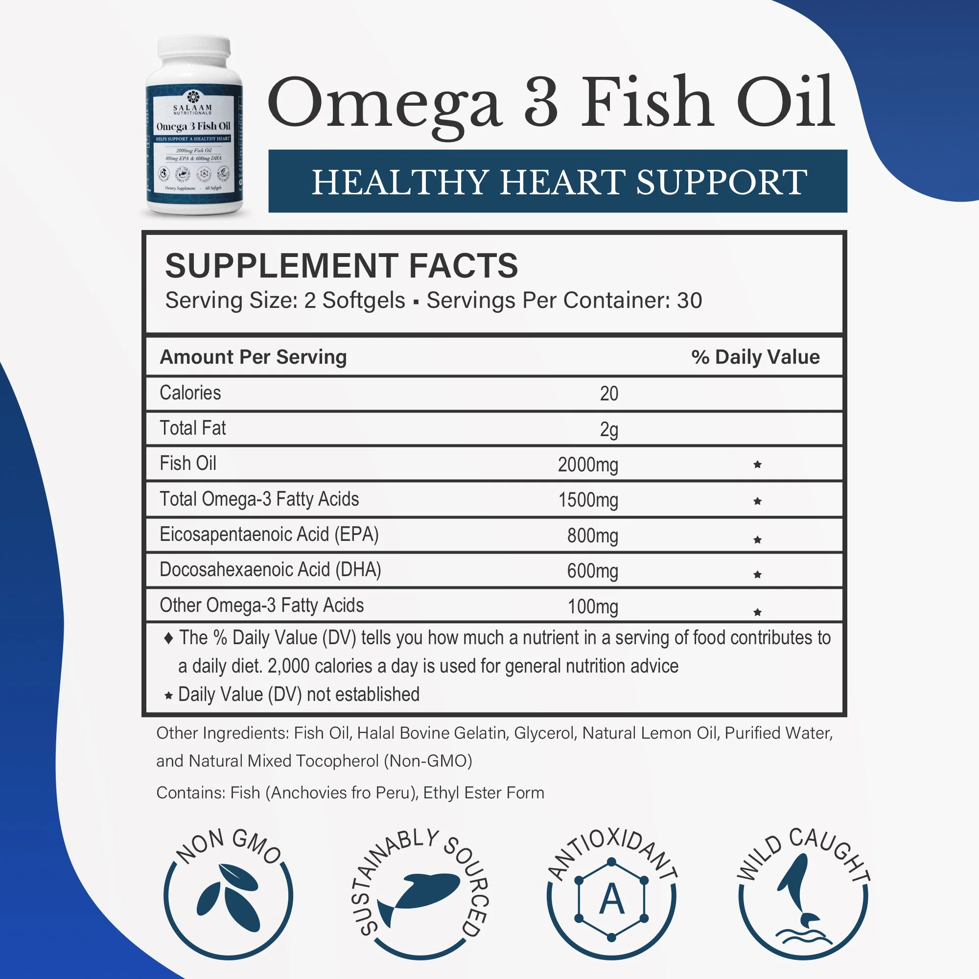 Halal Fish Oil 2000mg Omega-3 Soft Gels with EPA & DHA - 60 Count | Salaam Nutritionals - Image 6