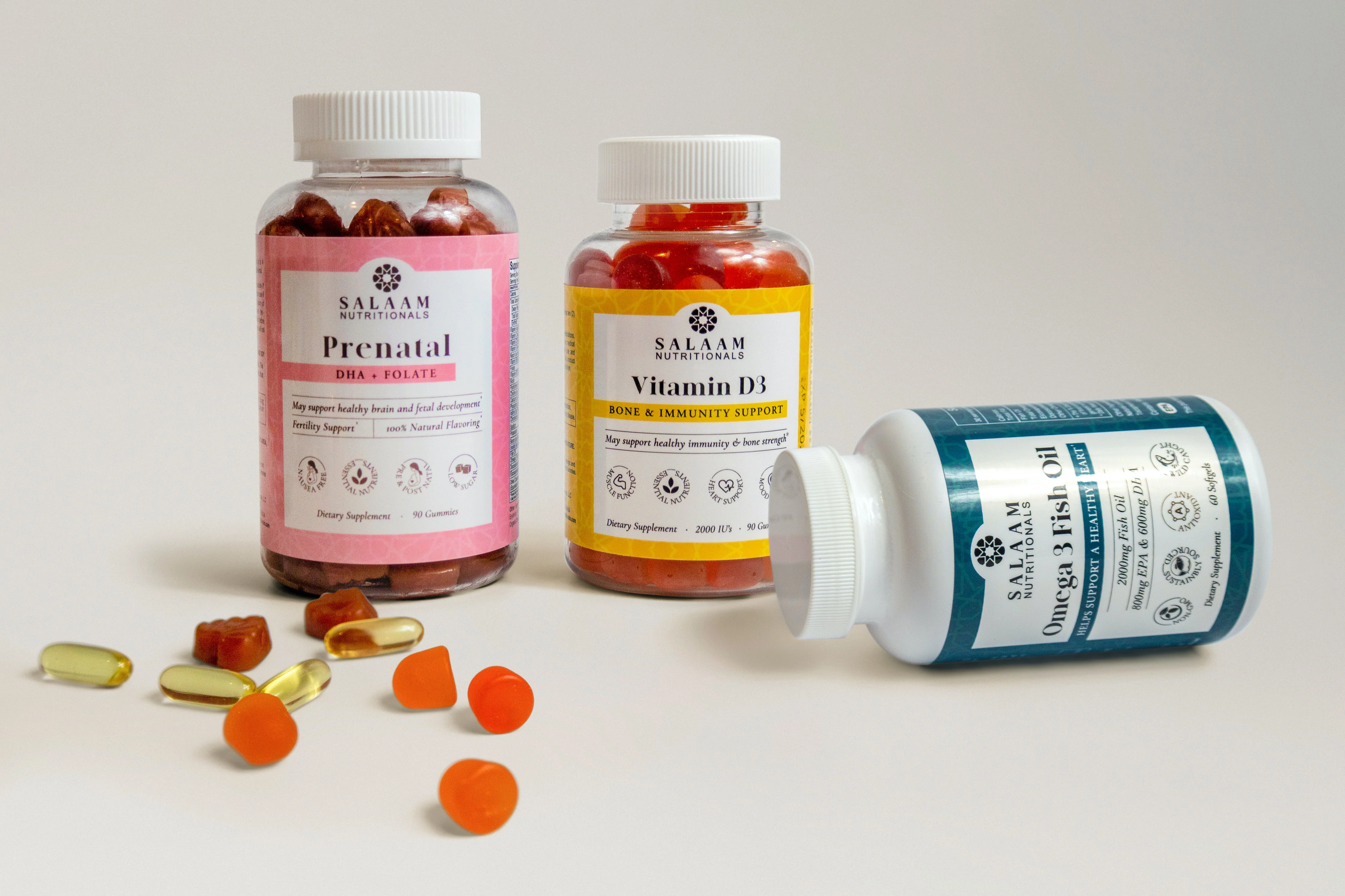 Halal Prenatal Bundle: Vitamin D3, Omega 3 Fish Oil & Prenatal Gummies (3 Bottles) - Image 2