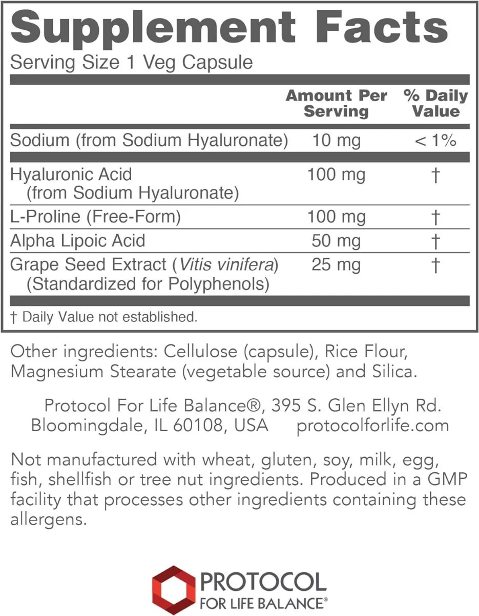 Hyaluronic Acid 100 mg with Co-factors 100 MG 60 Veggie Caps - Image 2