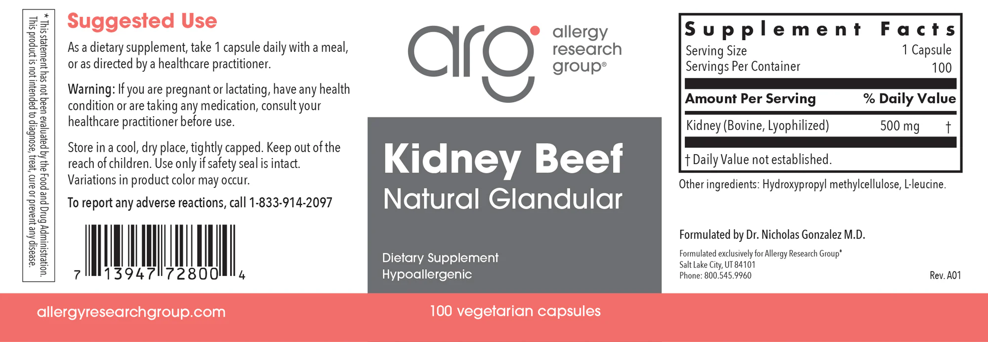Kidney Beef Natural Glandular 100Veggie Caps - Image 2
