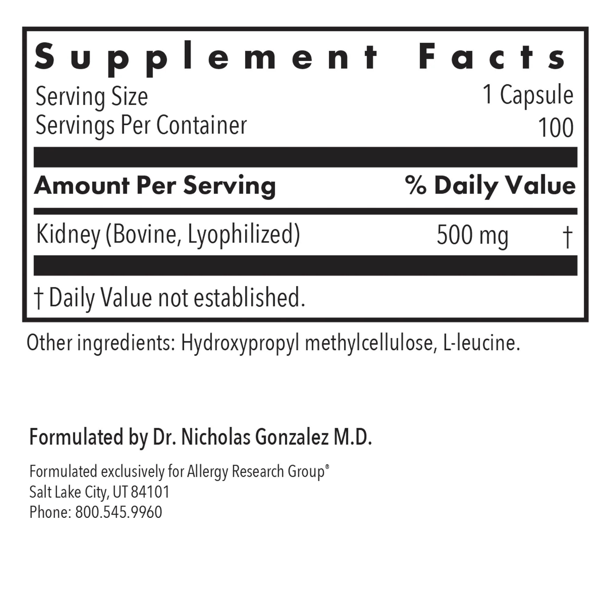 Kidney Beef Natural Glandular 100Veggie Caps - Image 3