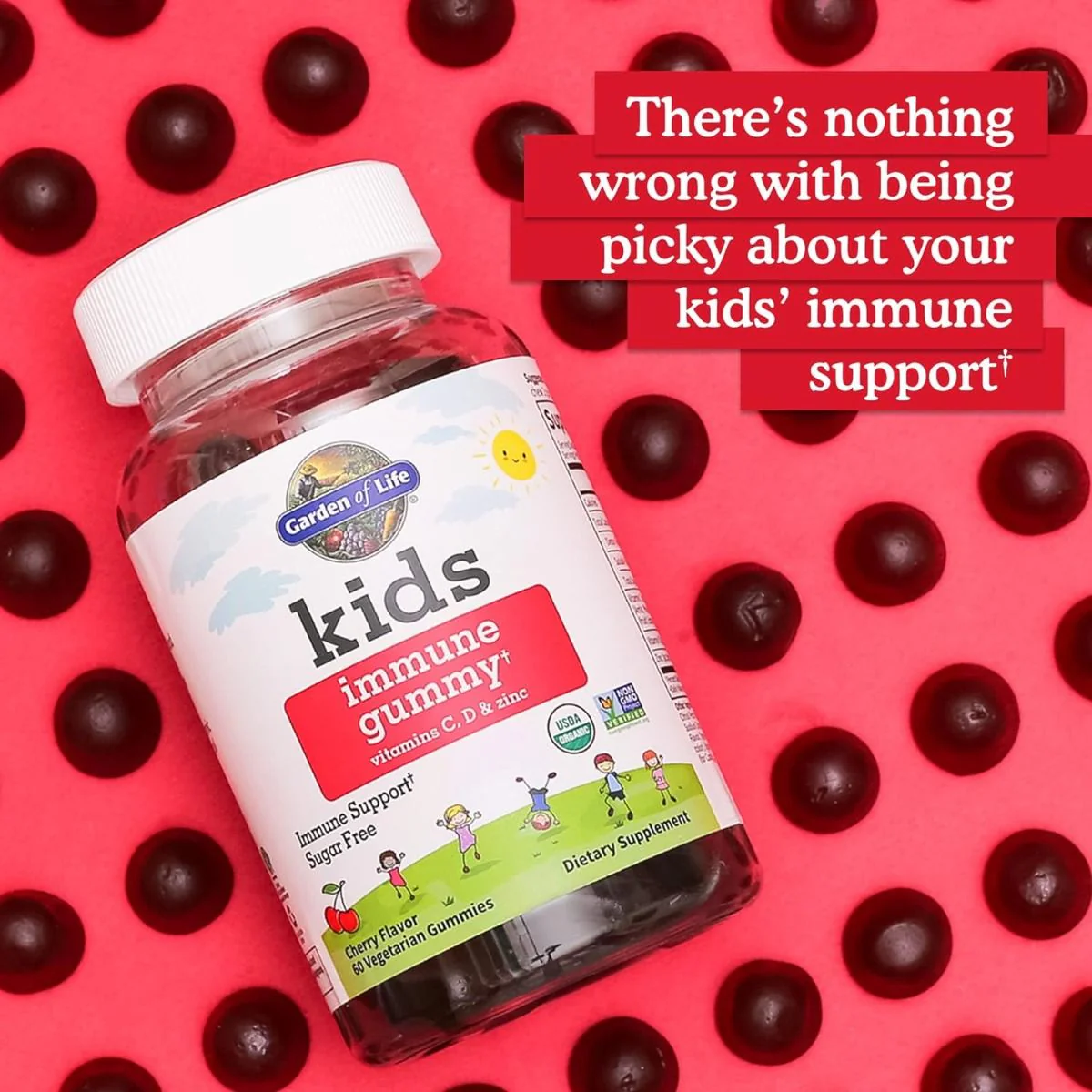 Kids Organic Immune Gummy 60 Gummies Cherry - Image 2