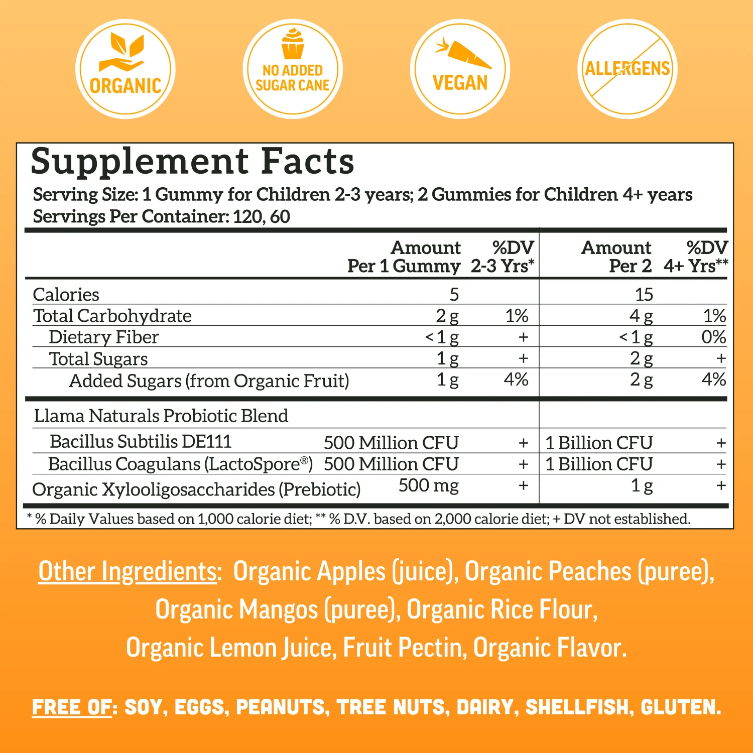 Kids Prebiotic & Probiotic Gummies, Peach Mango (120 ct) - Image 2