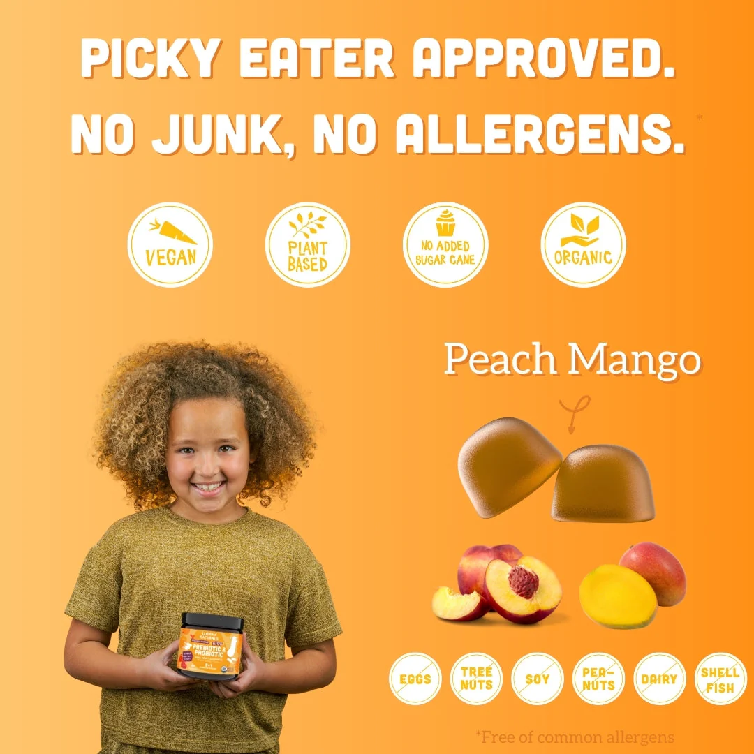 Kids Prebiotic & Probiotic Gummies, Peach Mango (120 ct) - Image 4