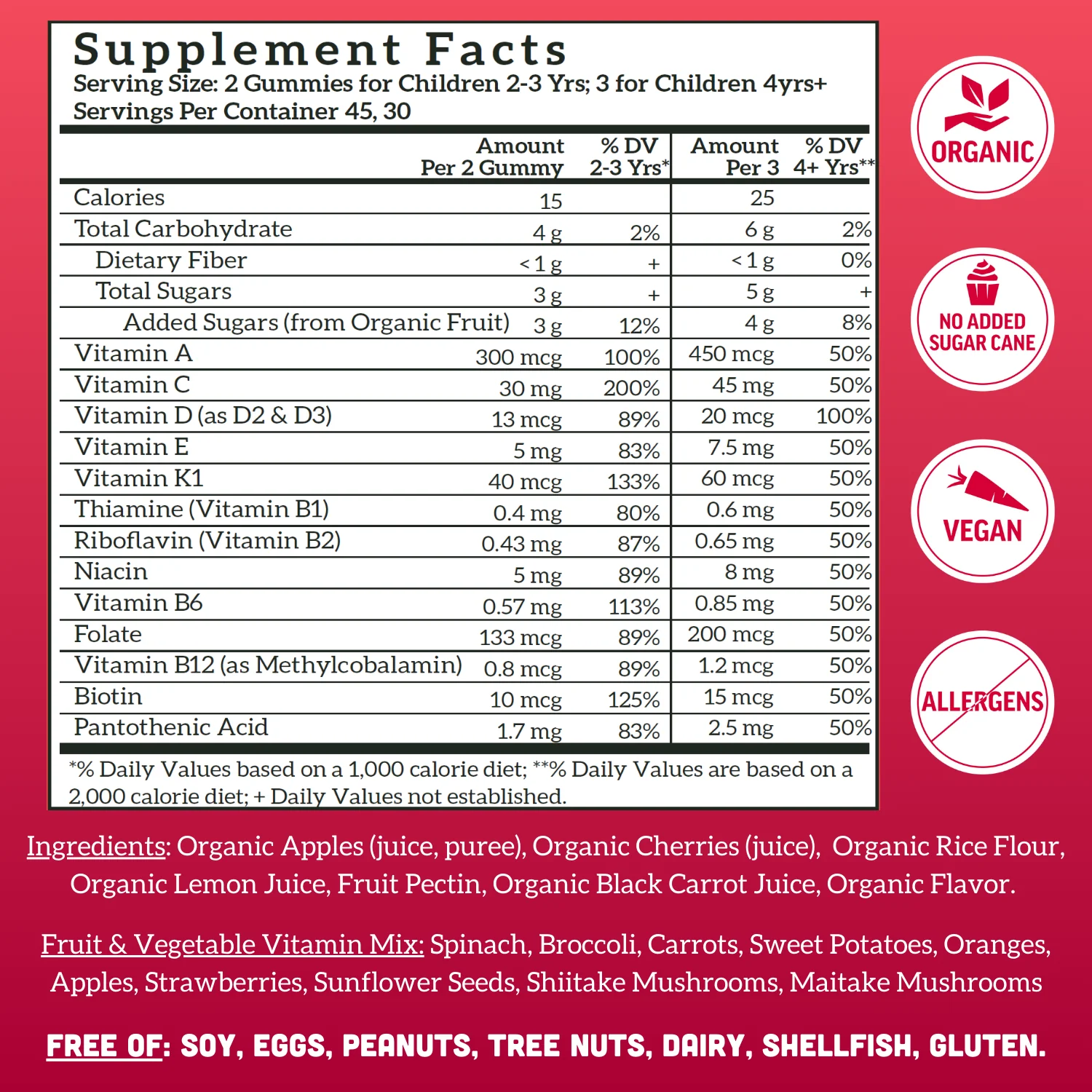 Kids Whole Food Multivitamin Gummies, Cherry (90 ct) - Image 3