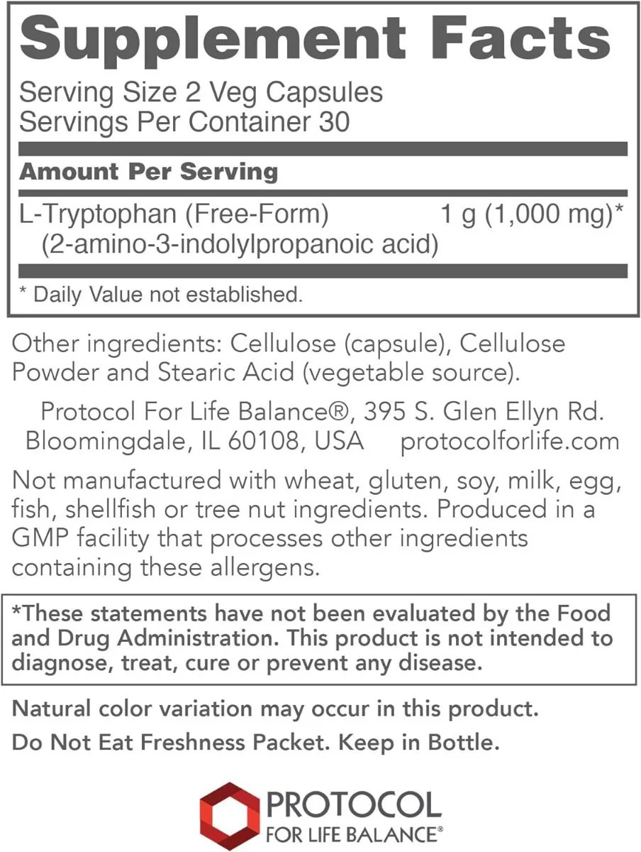 L-Tryptophan 500 MG 60 Vegan Capsules - Image 2