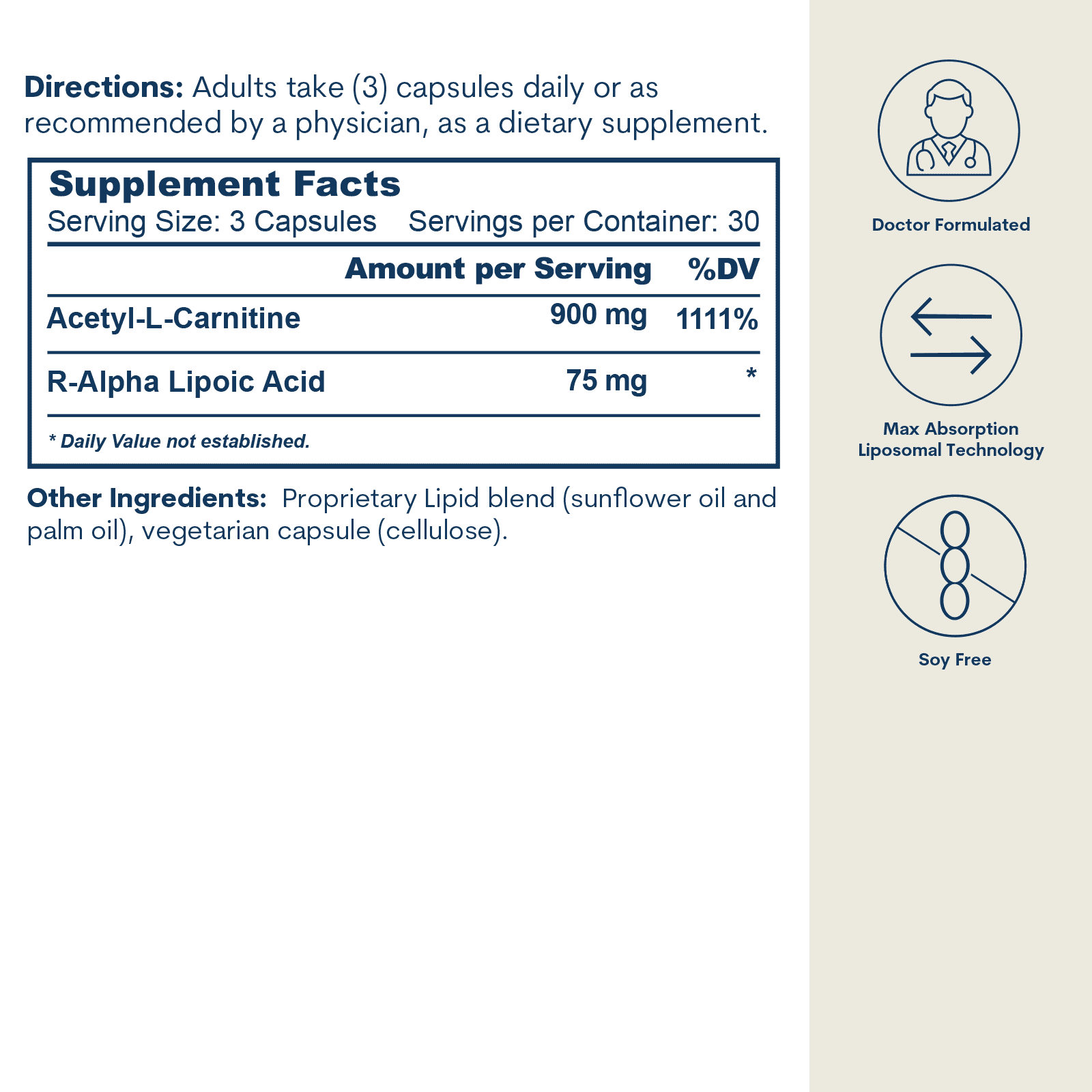Liposomal ALC and R-ALA - Capsules (90 Count/ 30 Servings) - Image 3