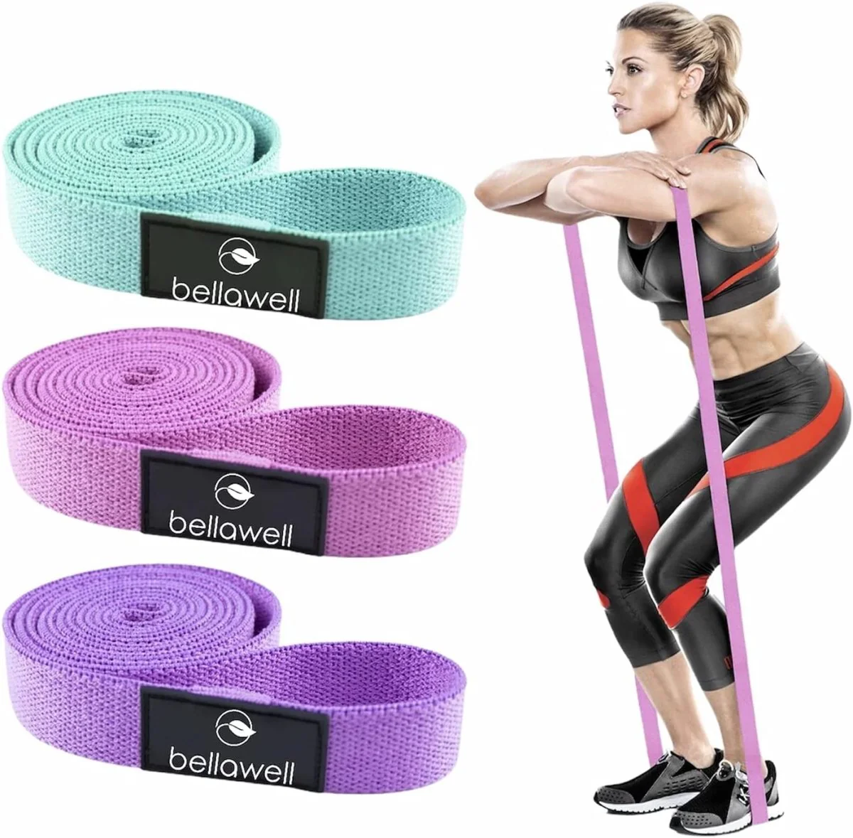 Long Resistance Bands 3 Strengths Purple, Pink and Green - Image 8
