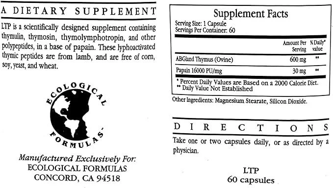 LTP Lyphoactivated Thymic Peptides 600 MG 60Capsules - Image 2