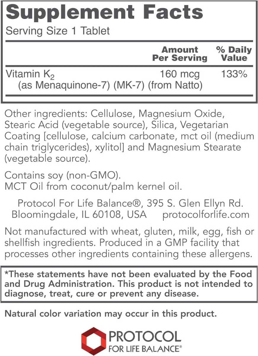 MK-7 Vitamin K2 160 MCG 60 Vegan Tablets - Image 2