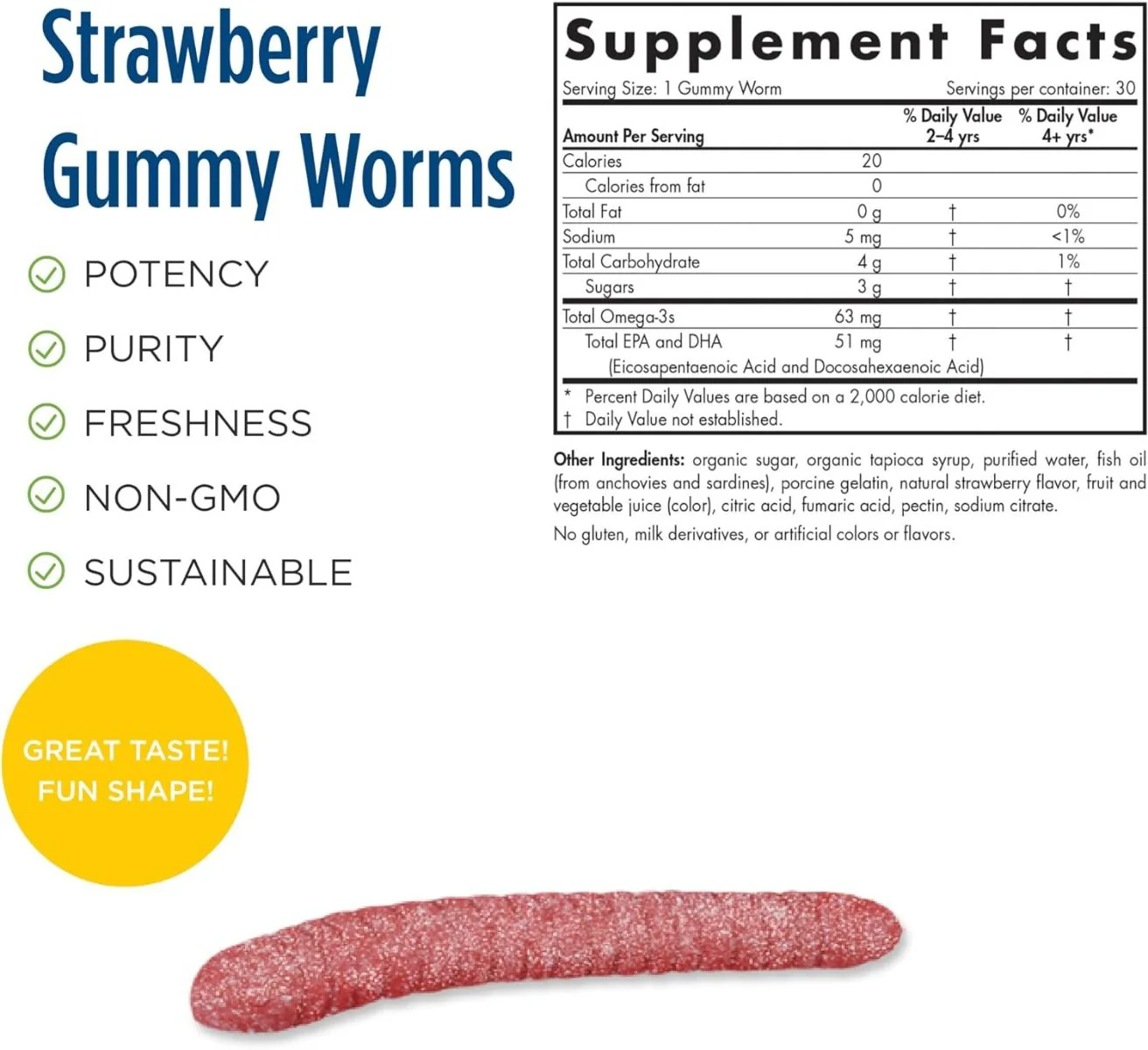 Nordic Omega-3 Gummy Worms 30 Gummies Strawberry - Image 2