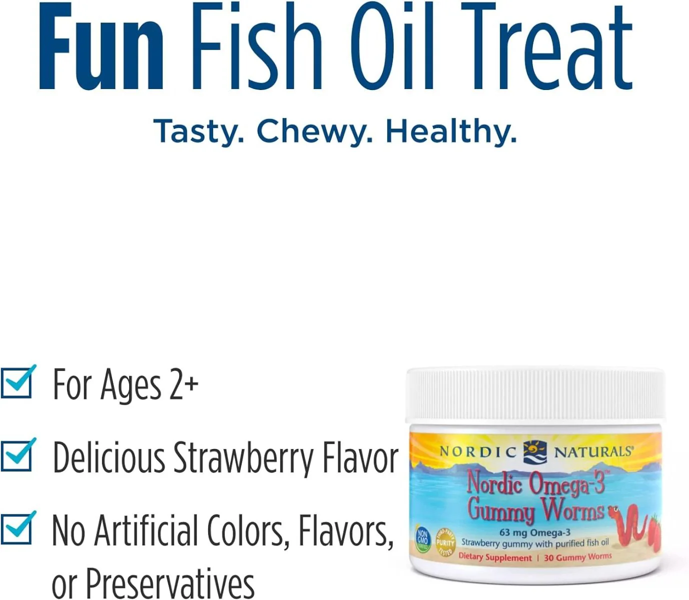 Nordic Omega-3 Gummy Worms 30 Gummies Strawberry - Image 3