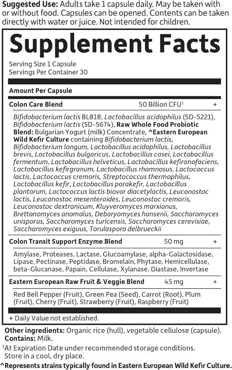 RAW Probiotics Colon Care Shelf Stable 50 Billion 30 Veggie Caps - Image 5