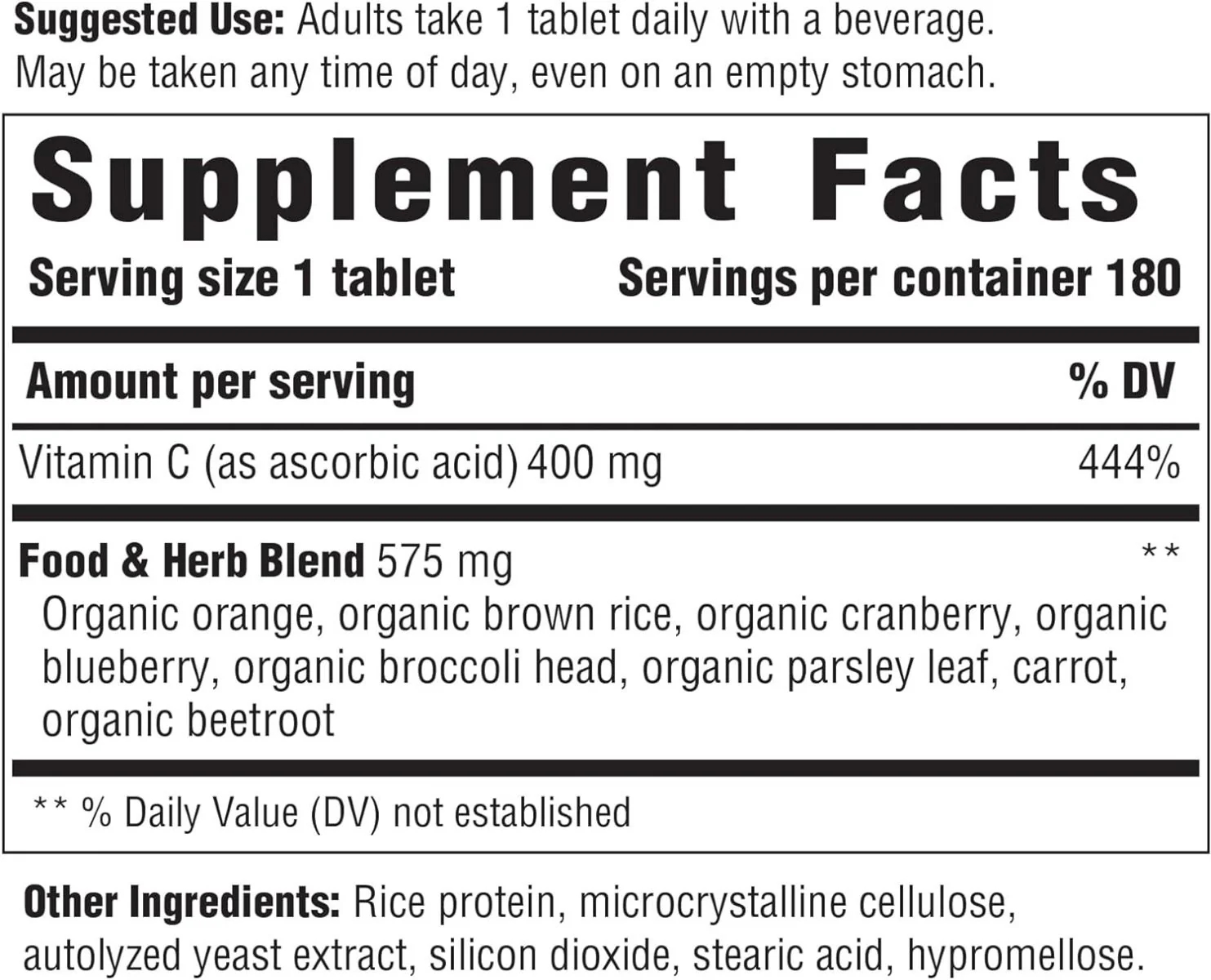 Vitamin C-400 (ascorbic acid with organic orange) 400 MG 180 Tablets - Image 2