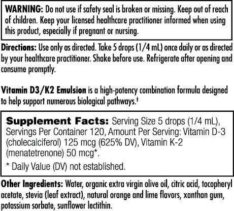 Vitamin D3-K2 Emulsion 1 fl oz (30ml)Liquid - Image 3