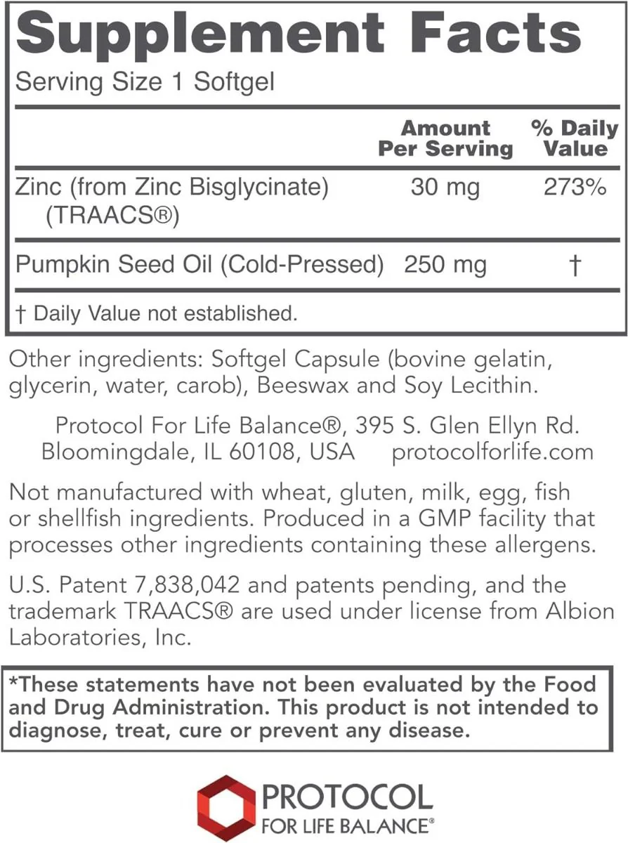 Zinc Glycinate 30mg Albion TRACCS Zinc 120 Softgels - Image 2